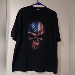 Vintage  Black Tee with American Flag Skullvin